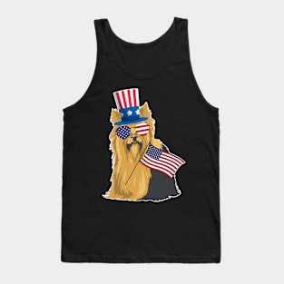 Yorkie Uncle Sam Hat Sunglasses Usa Flag 4th Of July Tank Top